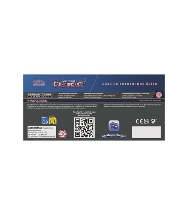 ETB Caos Creciente Pokémon TCG - reverso de la caja con información