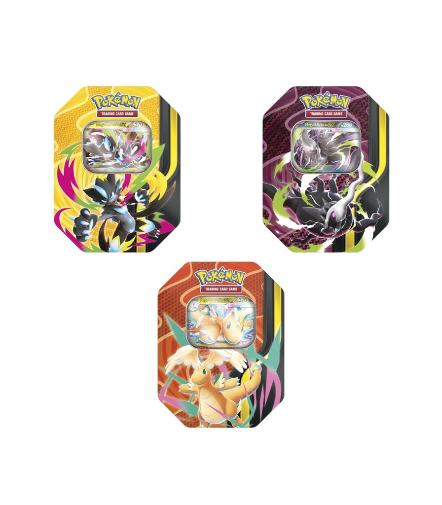 Las 3 latas Mega Forces 2026 de Pokémon TCG: Mega-Darkrai ex, Mega-Dragonite ex y Mega-Zeraora ex